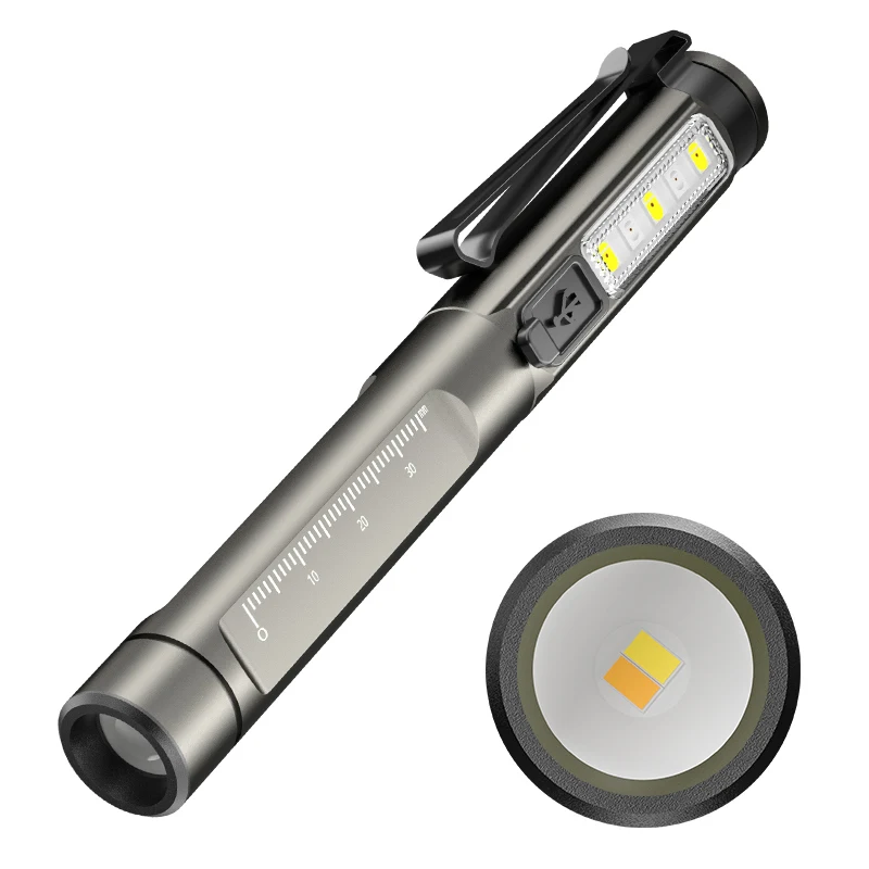 High Quality Three Light Source Mini Pen Light Built-in Battery Type-c Multifunctional Medical Pen Flashlight with Scale