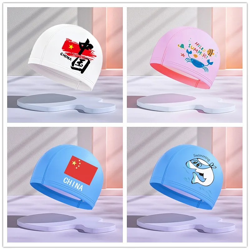 Hot Sale Pool Swimming Hat Custom Logo Printed Elastic Different Size Adult Kids Lycra Swim Cap