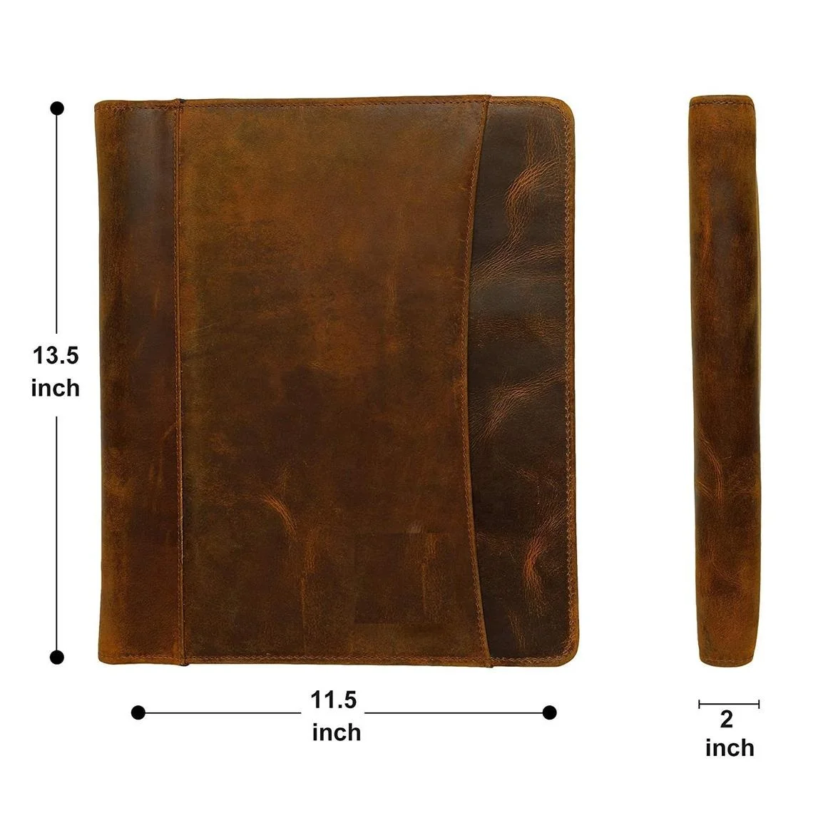 Durable Leather Portfolio, Easy to Carry Zip Closure Holder Leather Folder For Travel Document Holder