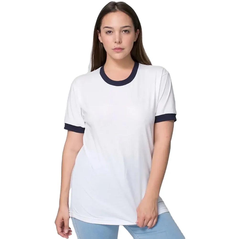 Premium Cotton Adult Ringer T-shirt Classics Linear Tee T Shirts YOUTH GIRLS STITCH RINGER SHORT SLEEVE T-SHIRT WHITE