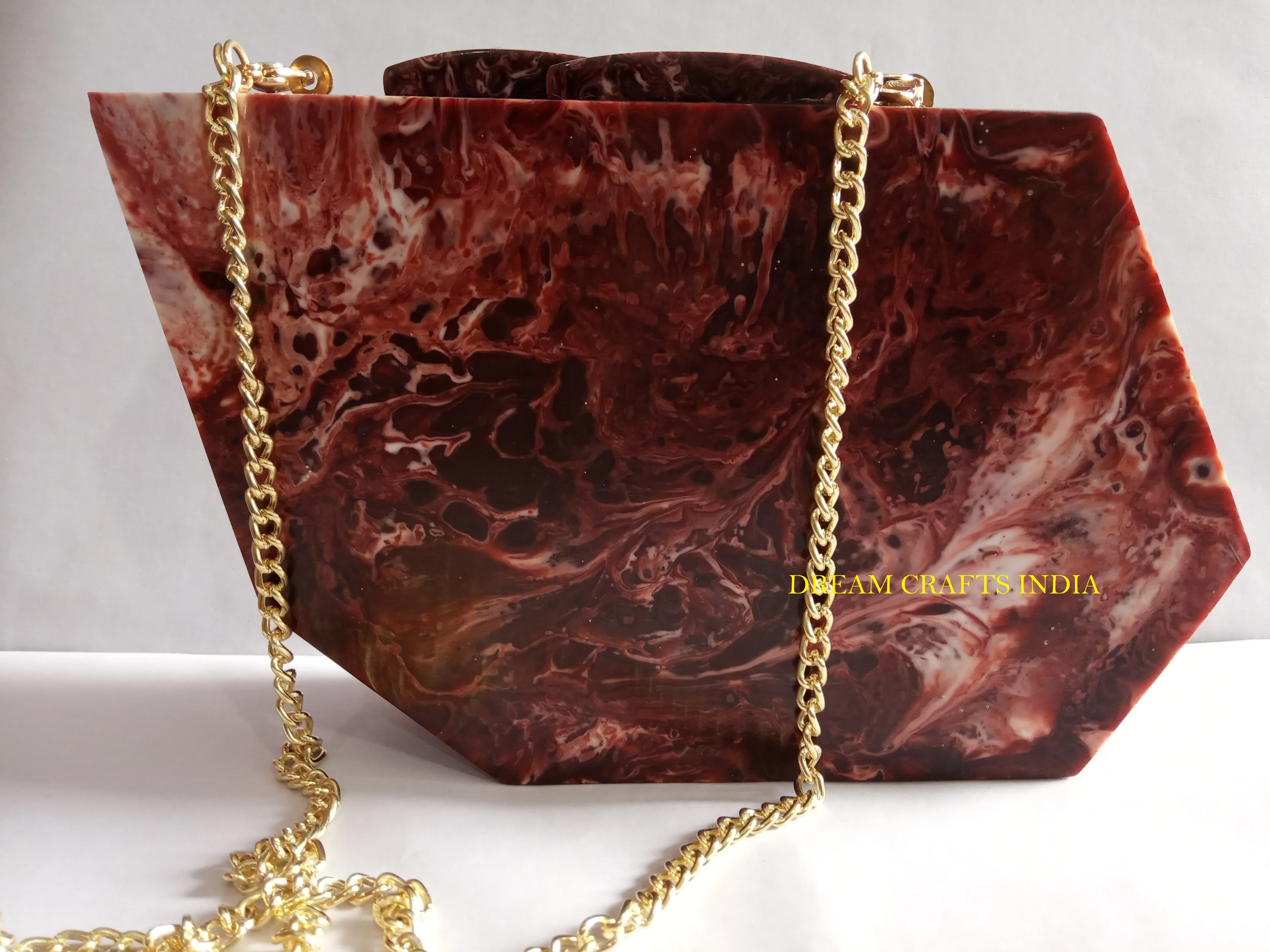 Clutch Bag  Marble Color Resin Geometric  Shape  Acrylic  Marble Color  Evening bag with Gold Strap for Party