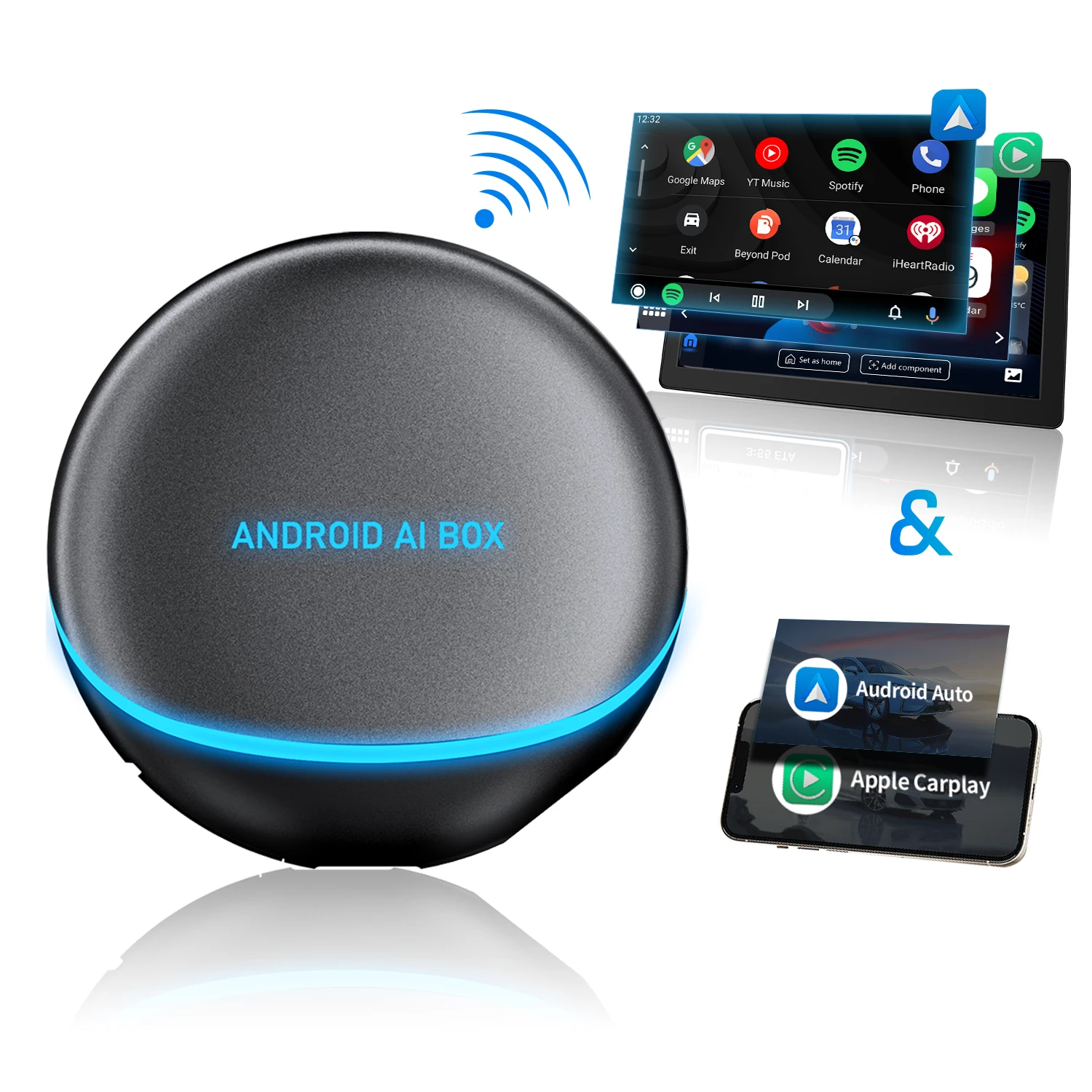 Ottocast Quick Ship New Arrival Ambient Light Video Ai Box Wireless Carplay Android Auto Car Play H DMI Output universal adapter