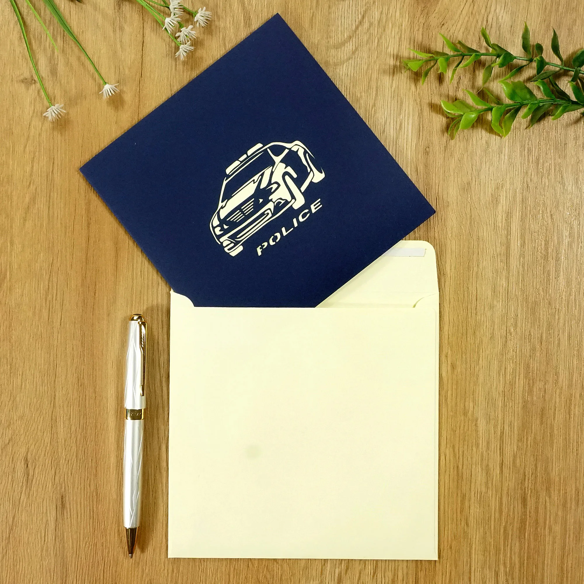 Custom design and Craftsmanship Police car 3D Model for greeting card to happy birthday for anyone working as a police officer