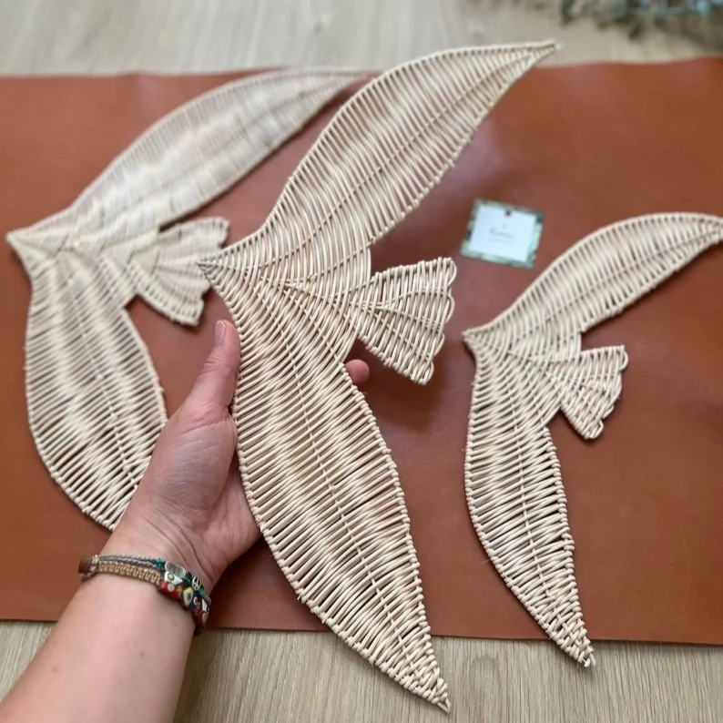 Set of 3 Rattan Wicker Bird Decor / Piegon Free Wall Decoration for Home Decorations Hand Woven From Manufacturer