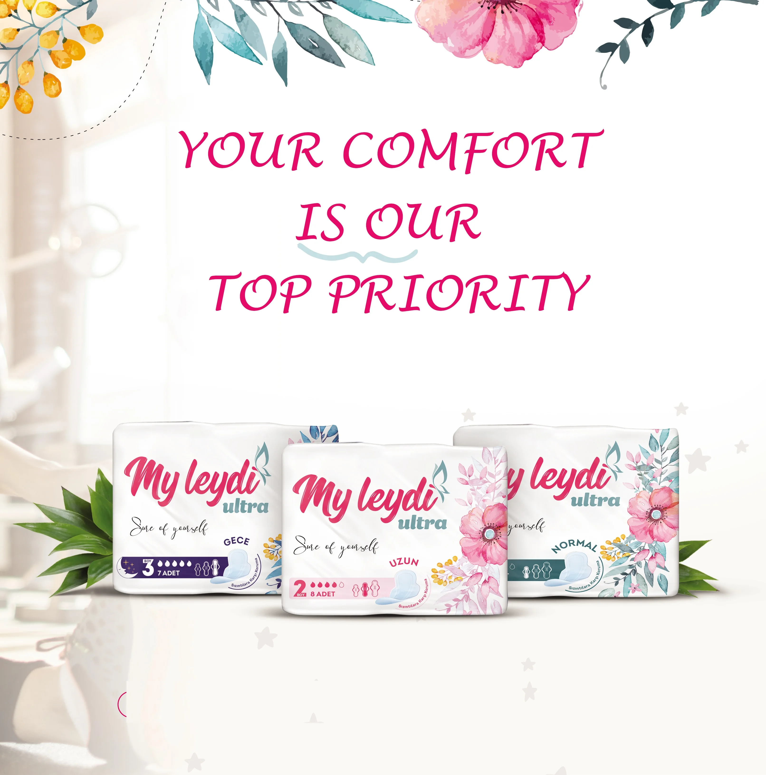 MYLEYDI Sanitary Napkins Long 8 Pieces Super Absorbency Unscented with Wings Soft Disposable Sanitary Pads Wholesale