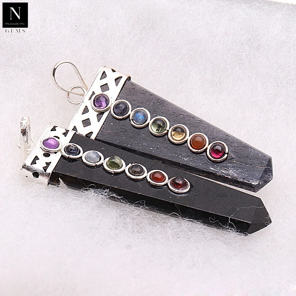Seven Chakra Terminated Natural Gemstone Healings Pointed Charm Pendant