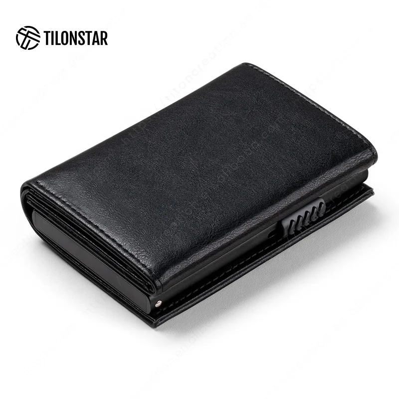 TILONSTAR TVC302 Minimalist Aluminium Card Holder Wallet Men Rfid Card Protector Business Credit Card Holder Leather