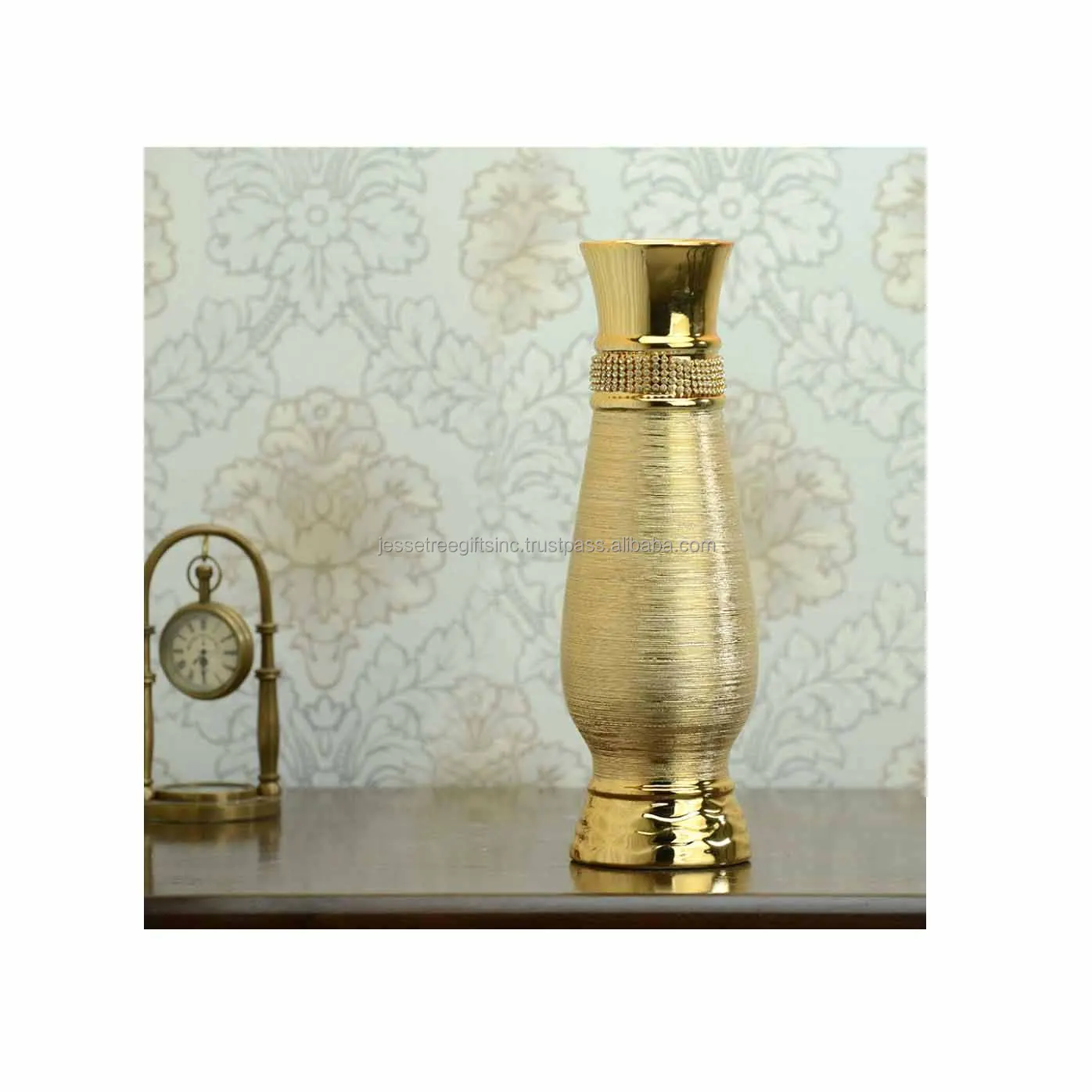Aluminium Tabletop Flower Vase With Gold Enamel & Black Spray Paint Finishing Bottle Shape Premium Quality For Home Decoration