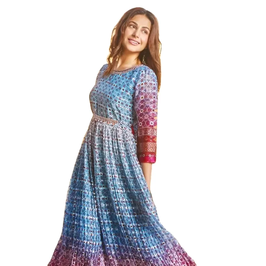 Launching new pure Georgette with traditional print and handwork flared designer gown collection for women