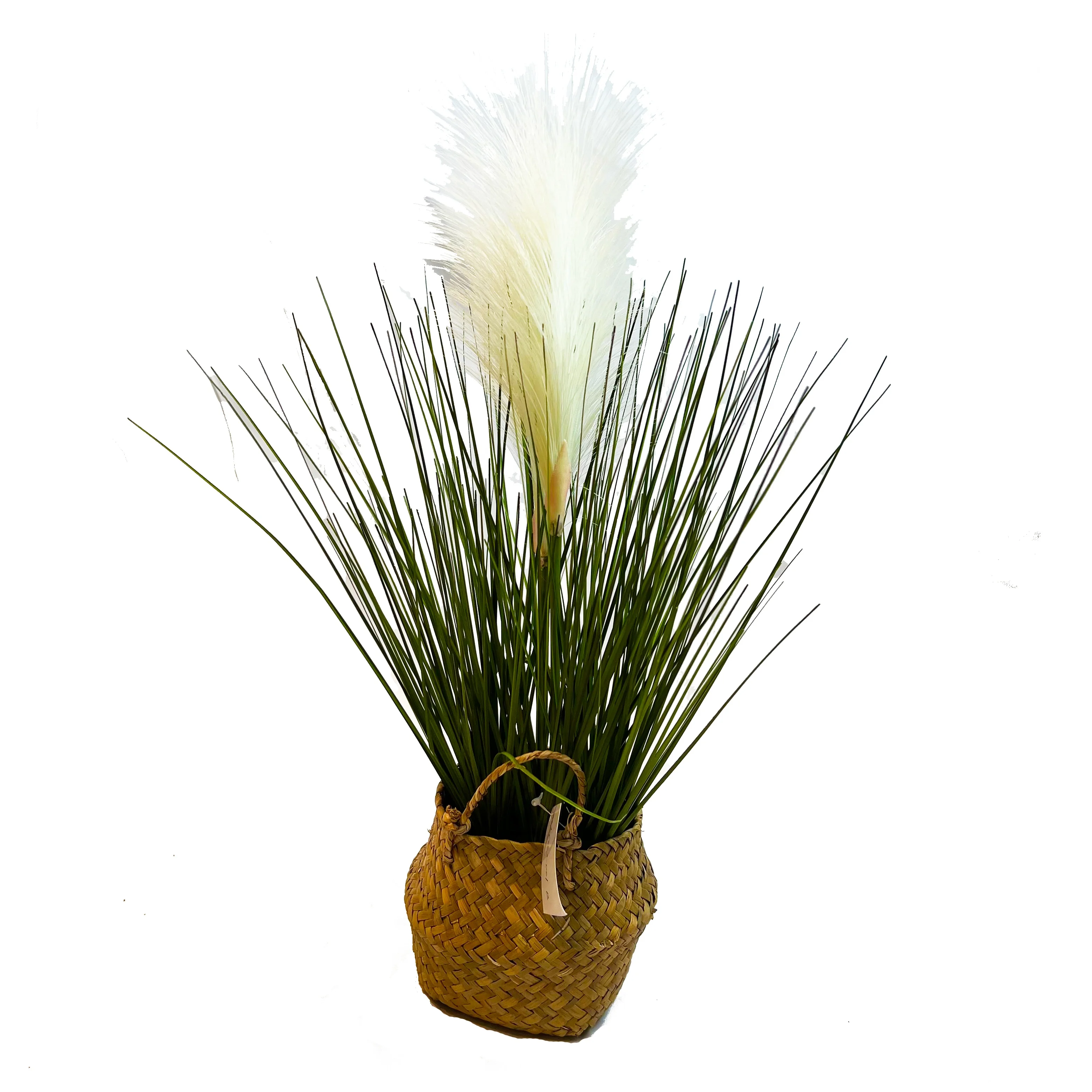 Popular PVC green multi species flowers artificial decorative Onion Grass in seagrass basket floor vase home garden office