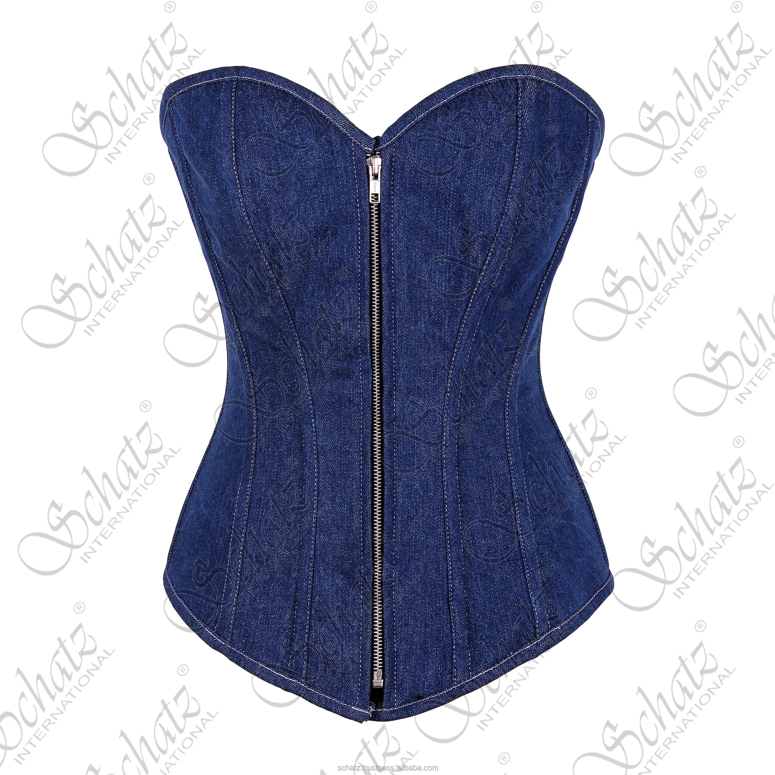 Blue Denim Underbust Corset Jean Blue Corselet Front Zip Waist Corsets and Bustiers Top Sexy Body Shape Denim overbust corset