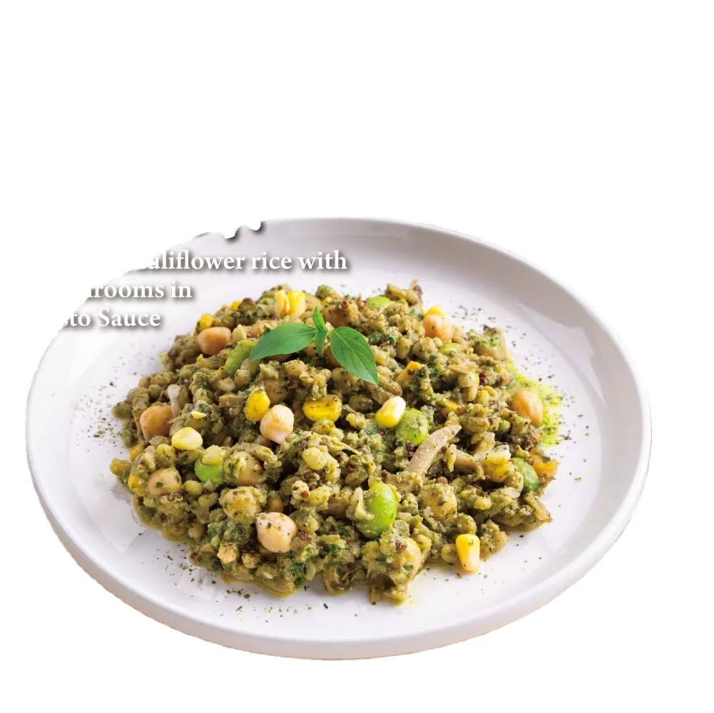quick prepare vegan pesto sauce stewed mushroom flavor cauliflower rice low calorie