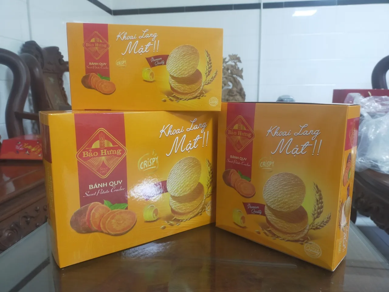 Premium Quality Bao Hung Sweet Potato Flavour Thin Crispy Cracker 250g IN PAPER BOX - Delicious