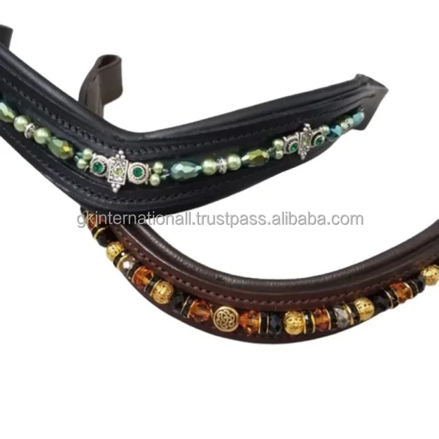Ручная работа Выездки английская кожа лошадь брови настраиваемые красочные 2 ряда бусины жемчуг камни комбинация роскошные