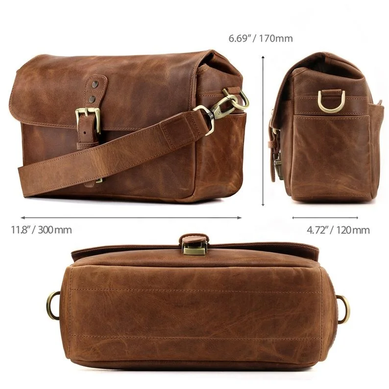 Classic Fashion Vintage Style Real Leather Camera Messenger DSLR Bag Genuine Leather Camera Bag