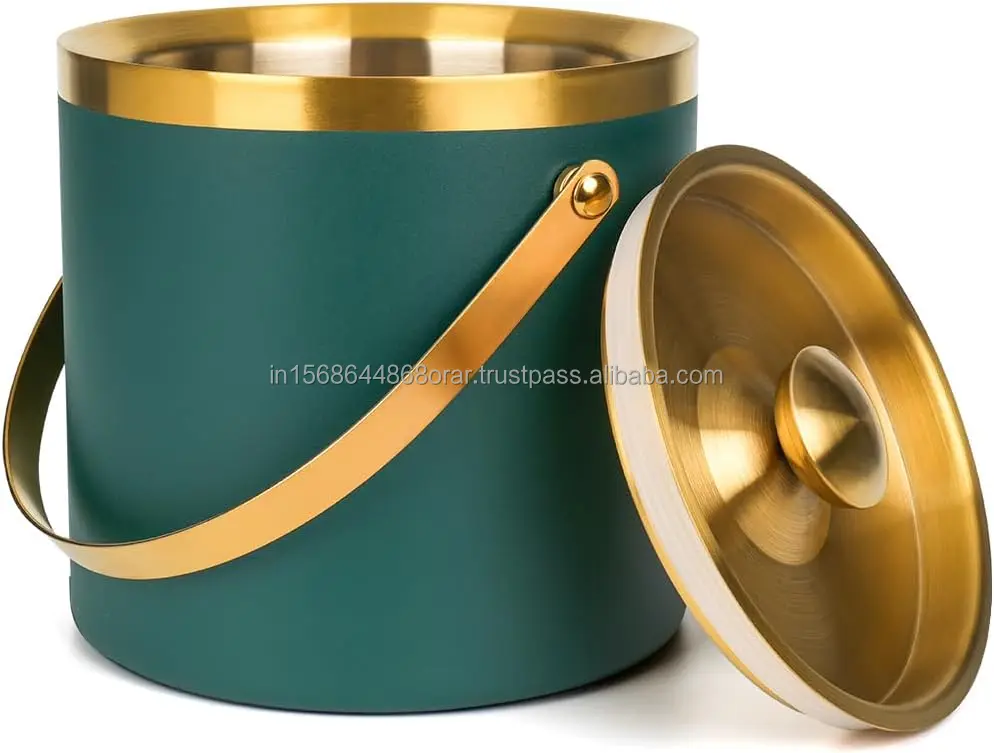 Luxury 1.5 Litre Double Wall Stainless Steel Ice Bucket Fully Hammered Design in Shiny Copper for Party Cocktails Beverages