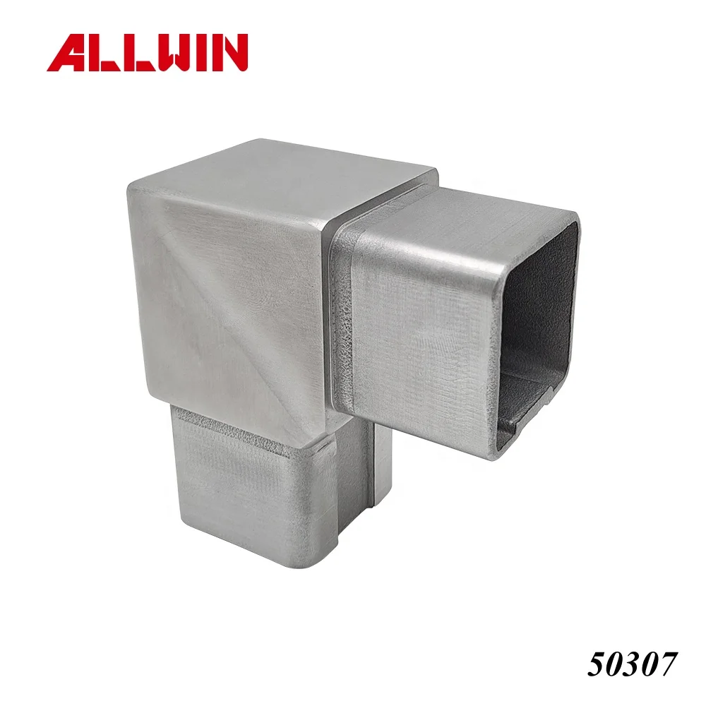 Hospital Stainless Steel 3 Way Square Tube Connectors 50mm for Railing Handrail Stair Pipe Fittings