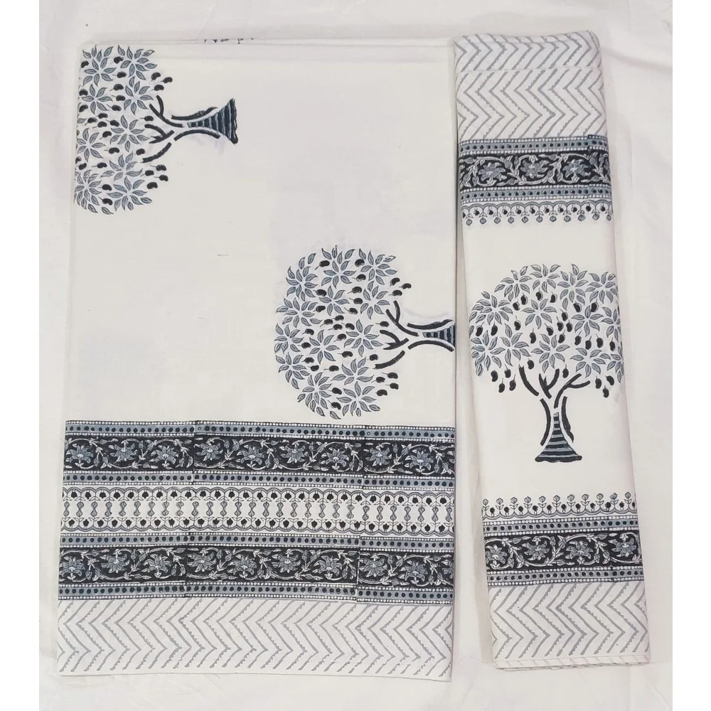 100% Pure Cotton Queen Size Bedding Sets Modern Indian Design Block Printed Sheet for Home & Hotel Use