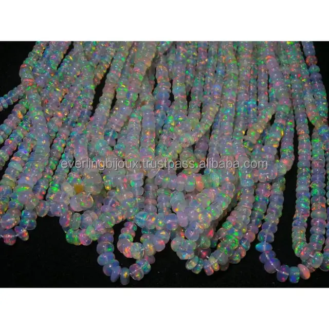Natural Ethiopian Opal Smooth Rondelle Beads Fire Opal Jewelry Making Beads Supplier Factory Wholesale Multi Opal Beads