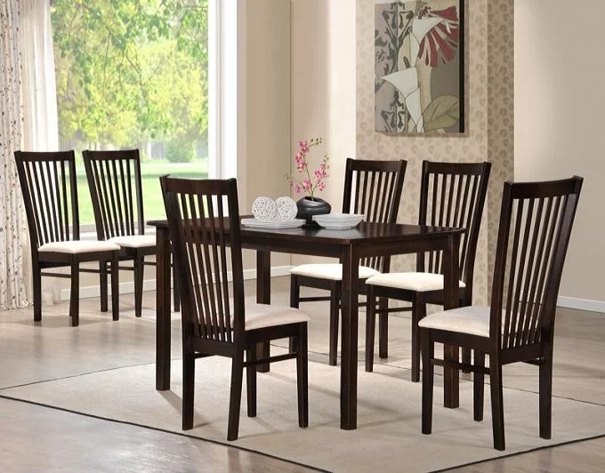 Dining furniture high quality Modern simple design wooden dining set with 1 wooden table and 4 wooden cushion seat chairs