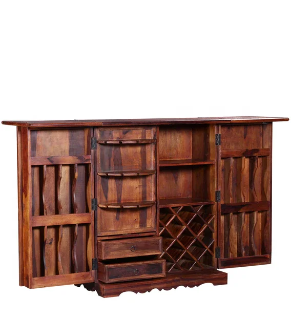 Industrial Vintage Bar Cabinet Indian Sheesham Wood High End Bar Cabinet Jodhpur Handmade Wine Bottle Storage Racks Bar Cabinet