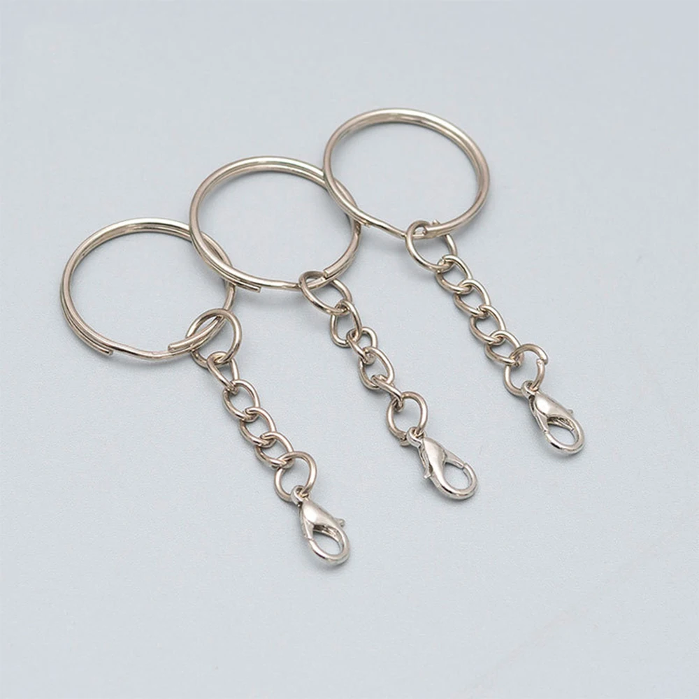 Wholesale 25mm 30mm Flat Key Ring Glossy round Light Keychains with Hang Jump Ring Metal Key Chain