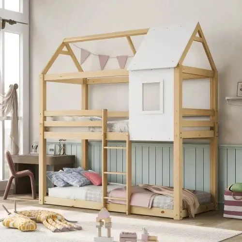 TNT Solid Wood Finishing Kids Bunk Beds Modern Design Children Bedroom House Bed Stairs