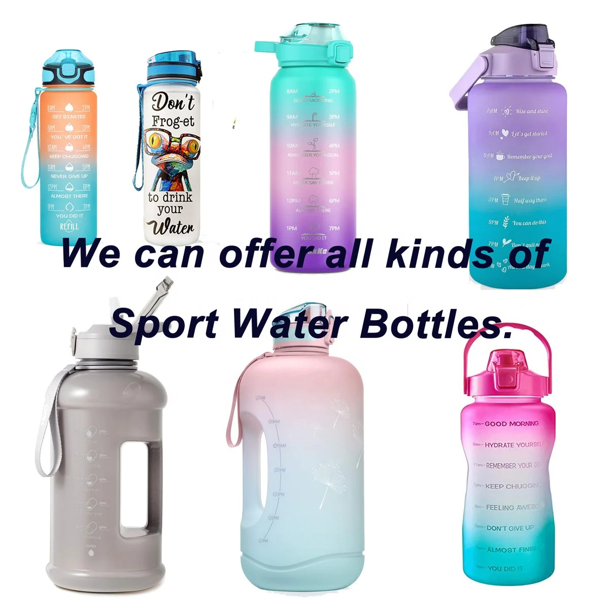 Hot 3 In 1 Set Bottle Motivational Water Bottles Sports Plastic Water Bottles Wholesale With Straw for students, adults
