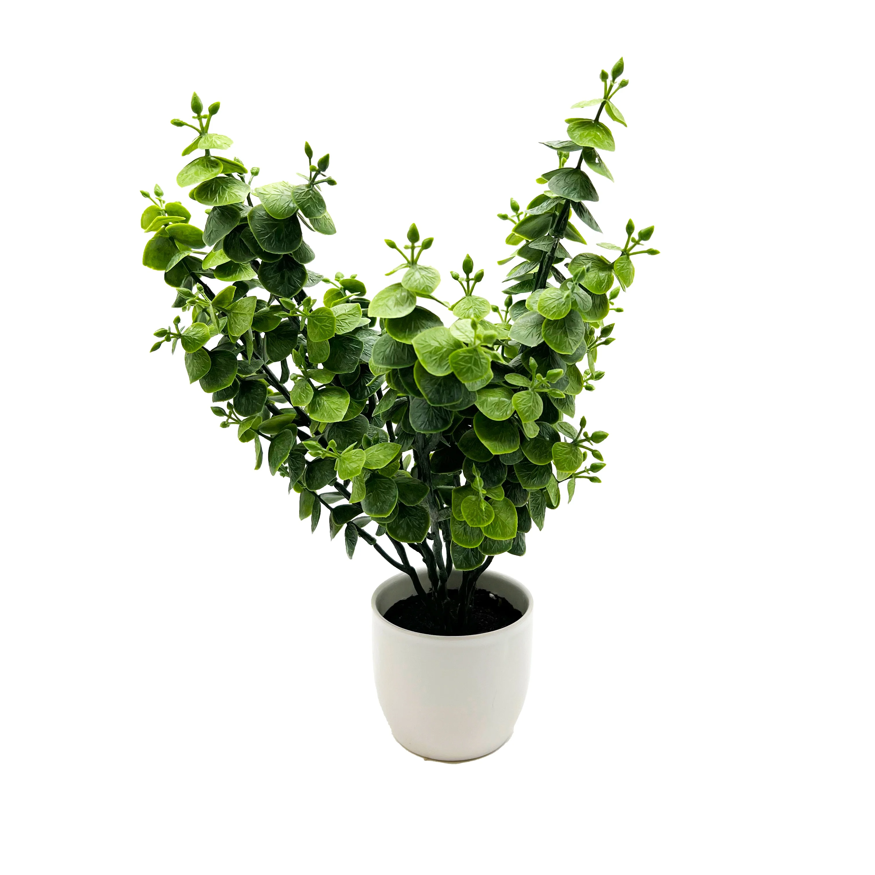 New product PE green desktop bulk wholesale artificial plants eucalyptus in cement pot luxury for home arrangements office