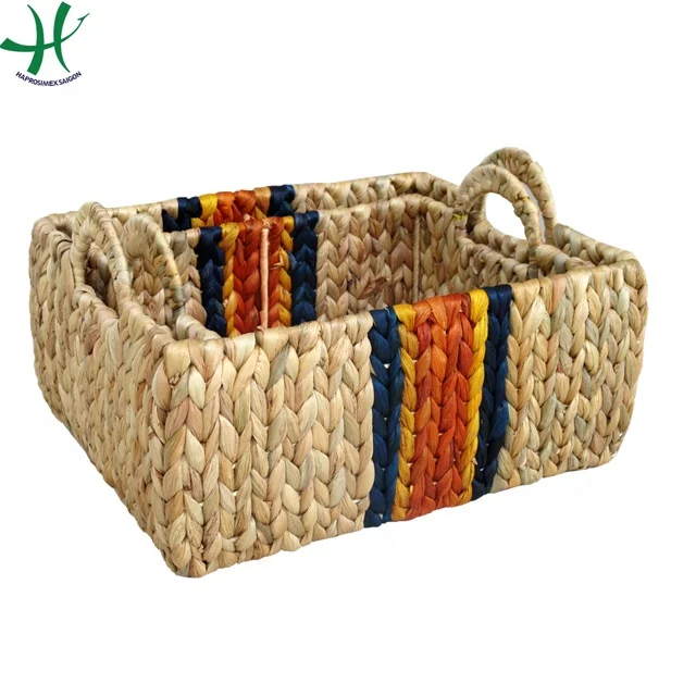 Прямоугольная бамбуковая корзина для хранения воды гиацинт плетеная с ручками белая коричневая декоративная белья (HS 4310/2)