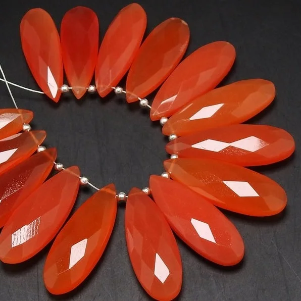 Fanta Orange Chalcedony Faceted Long Teardrop Loose Stone Drop Wholesaler Supplies New Arrival 30X10MM
