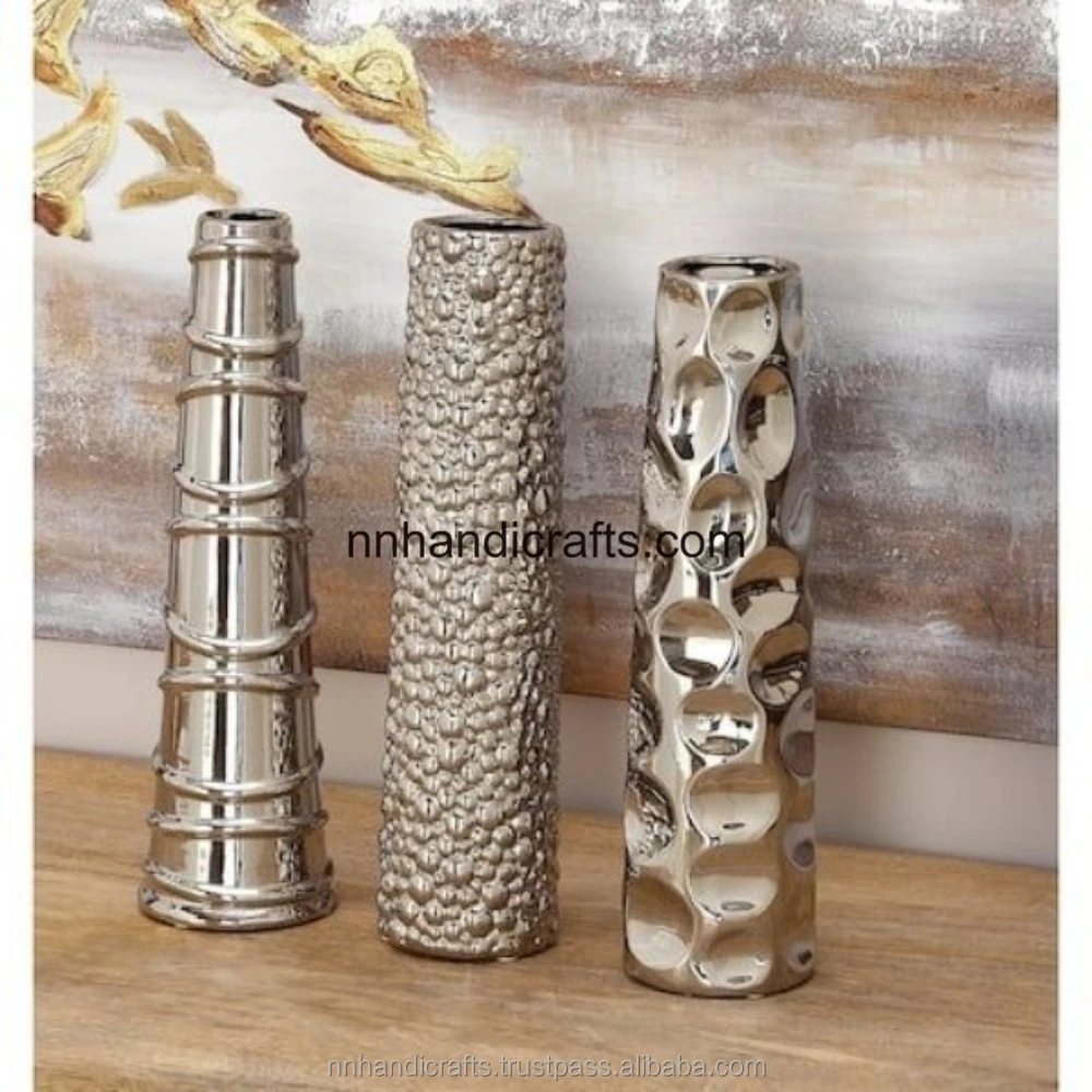 New Stylish Unique Latest Design Aluminium Metal Shiny Polish Nickel Plated Spherical Floor Vase Tall Mini Large Home