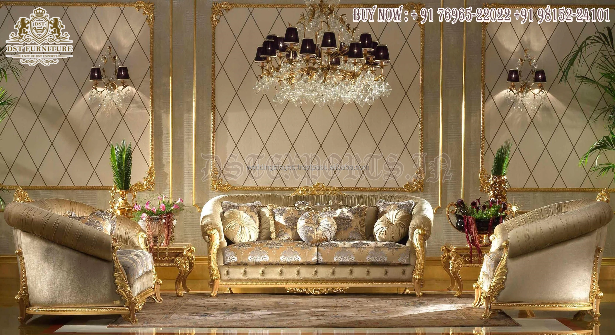 Boat Style Hand Carved Sofa Set For Home Buy Teak Wood 7 Seater Sofa Set Designer Gold Polish Living Room Furniture