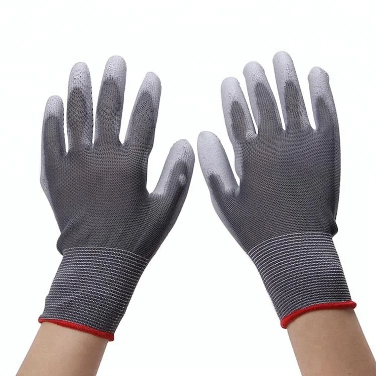 Breathable Wear Resistant ESD Non Slip Dotted PU Coated Palm Gloves