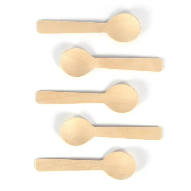 Natural Mini Disposable Wooden Knife and Spoon Compostable Bamboo Cutlery for Party Food Eco-Friendly Small Capacity Scoop
