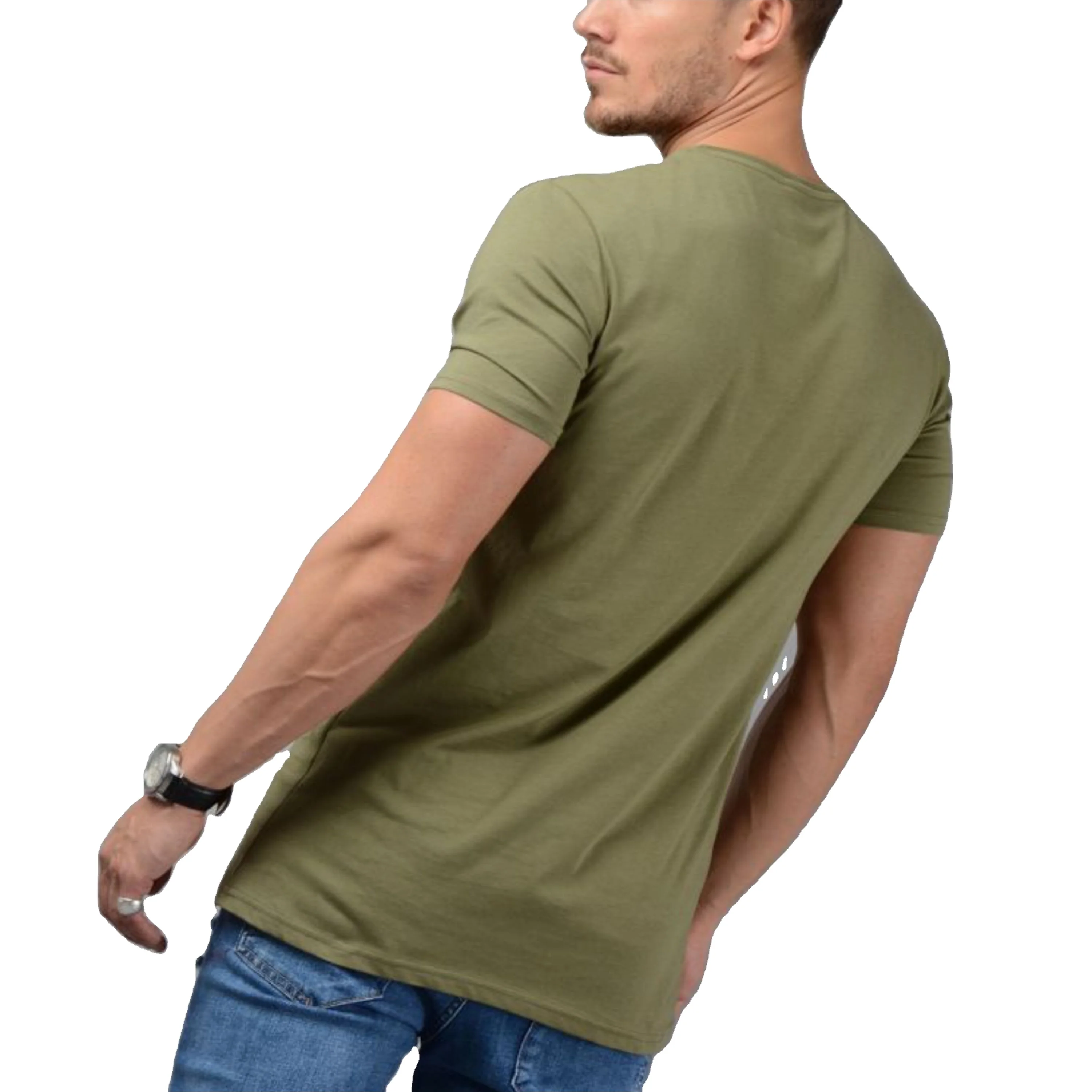 Wholesale Mens Fashion Breathable Plain Longline T-Shirt Khaki/Army Green T Shirt Factory Price Manufacturer