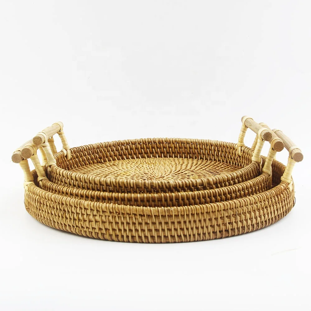 Vietnam Supplier Rattan Serving Trays With Handles Tray For Storage And Display With Reasonable Price