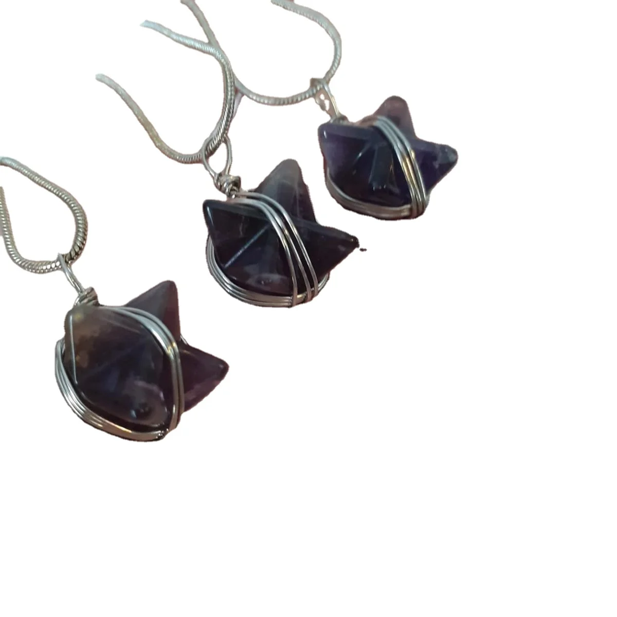 High Quality Amethyst Merkaba Star Point Stone Crystal Wire Wrapped Pendant For Men Women Healing Energy Gemstone Pendant
