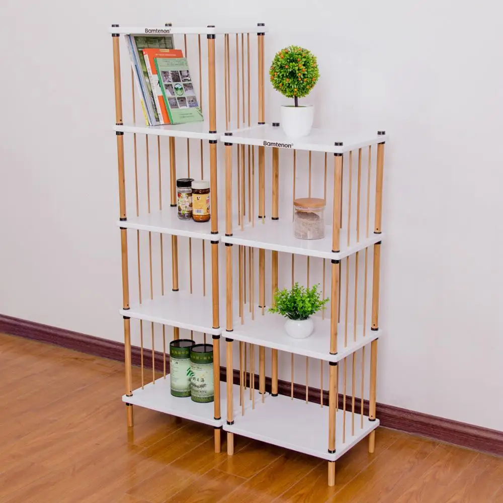 Bamboo corner bookshelf for books sundries & pot plants