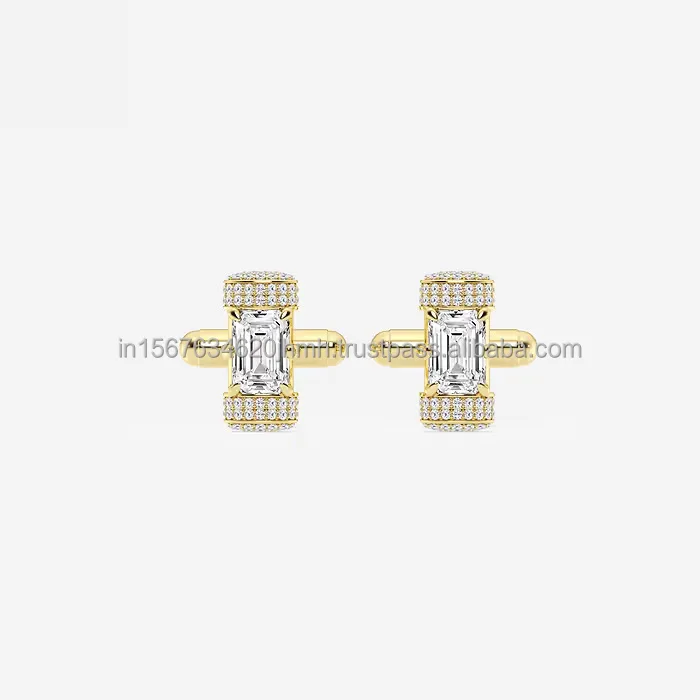 14k Gold Cufflink for men cufflink with Lab Grown Emerald  Diamond jewelry certified IGI/GIA/EGL Certified Jewelry