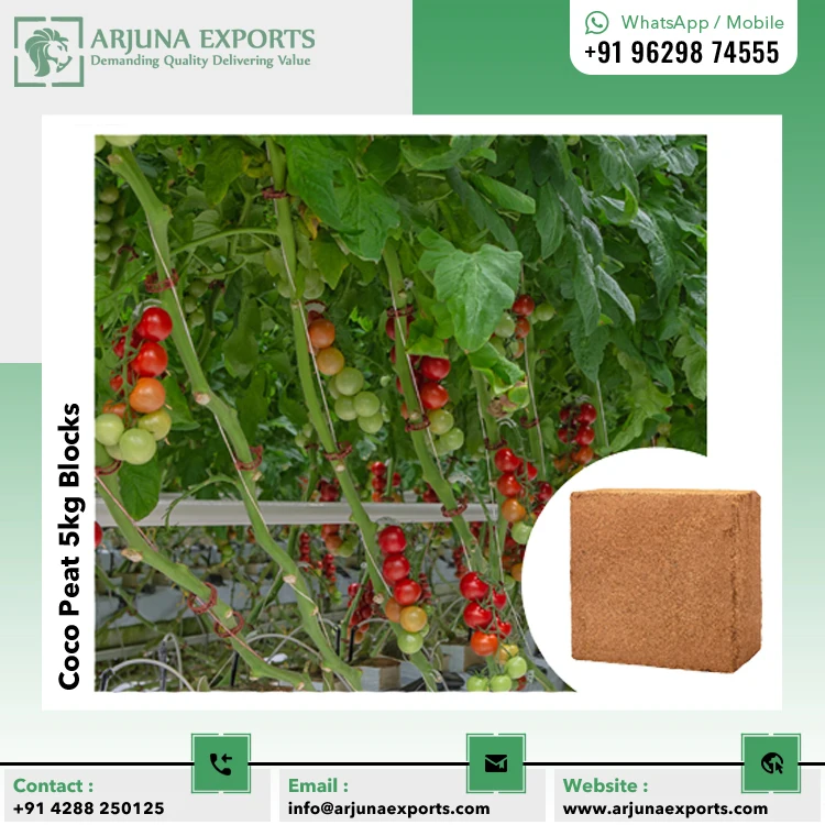 At Good Quality Best Selling Coconut Coco Peat or  Coir Pith 5kg Block For Greenhouse Growers