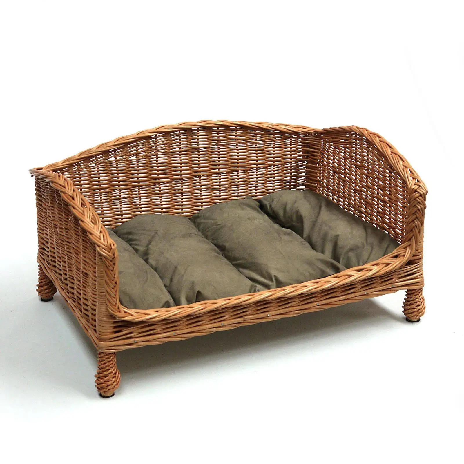 Rectangle Wicker Rattan Straw Woven Pet Bed Nest for Sleeping Cat Dog Puppy Basket House With Cushion