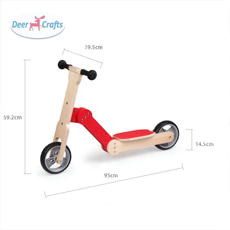 Kids Kick Scooter 2 In 1 No Pedal Wooden Balance Bike With 2 Wheels DC16351