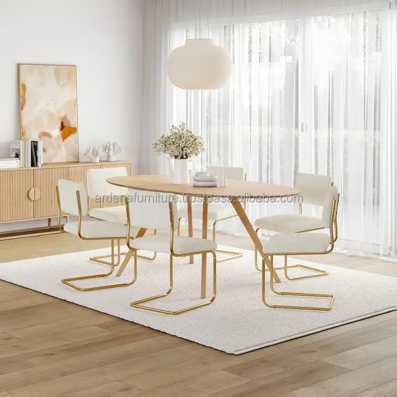 Modern 6-Seater Dining Table Set with Comfortable Chairs for Villas Hotels Apartments-Restaurant Furniture for Kitchen Use