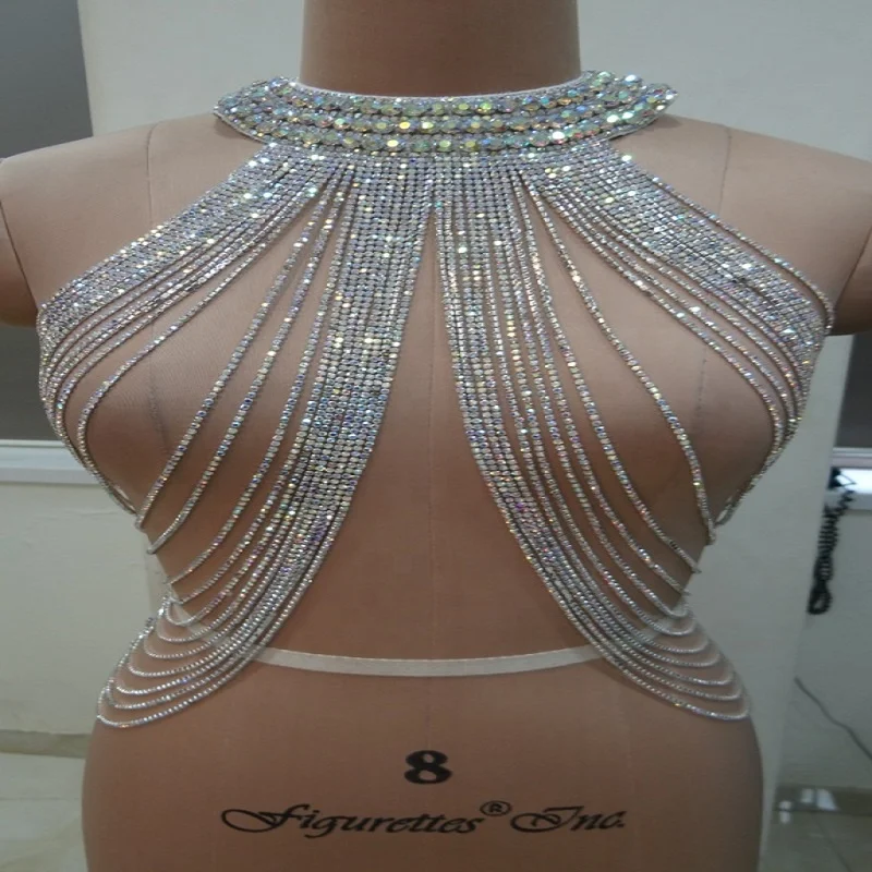 Sliver Long Rhinestone Fringe Trim Chain By The Yard Tassel Rhinestones Fringes for Sewing Jackets Ideal Party wear