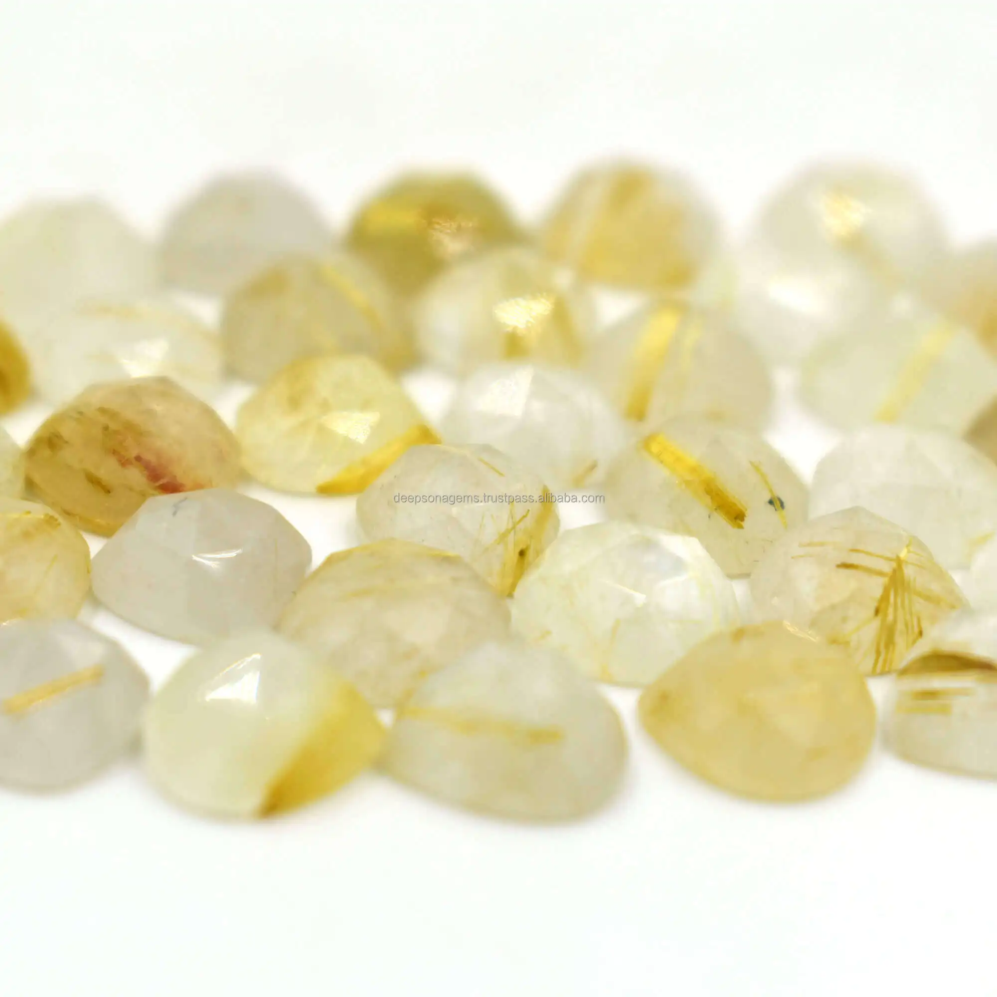  Золотые рутиловые кварцевые граненые розы разрезают свободные бусины для ювелирных изделий плоская задняя сторона граненый кабошон сердце драгоценный камень