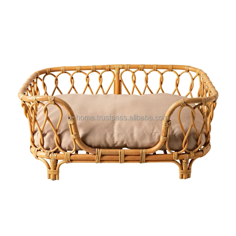 Best Choice High Quality Rattan Dog Cat Bed Natural Wicker Pet House with Removable Cover New Collection Pet Accessories
