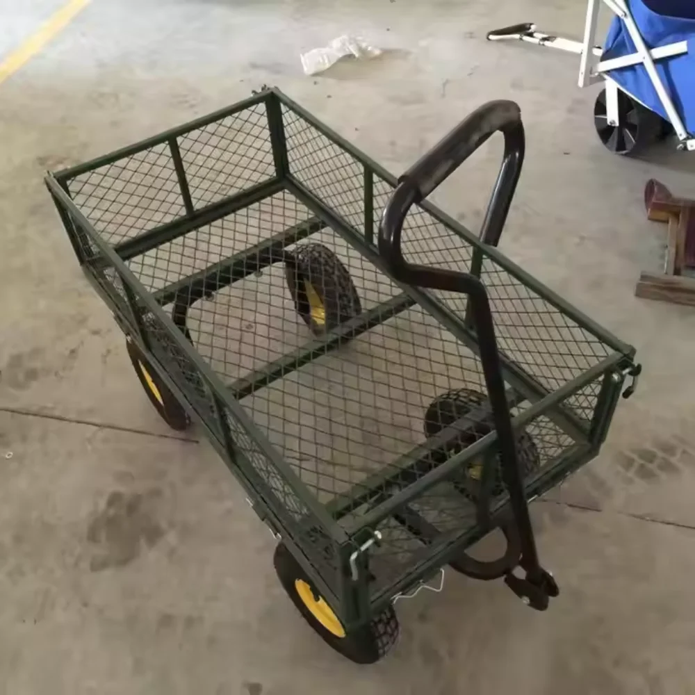Heavy-Duty 4-Wheel Hand Trolley Garden Utility Cart Modern Design Folding Sides Platform Dolly for Industrial and Home Use