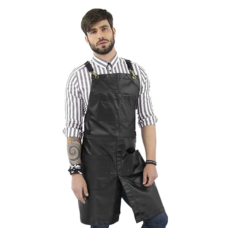 Wholesale MOQ Heavy Duty Genuine Leather Working Apron With Adjustable Straps Custom Design Chef Workshop BBQ Kitchen Cleaning