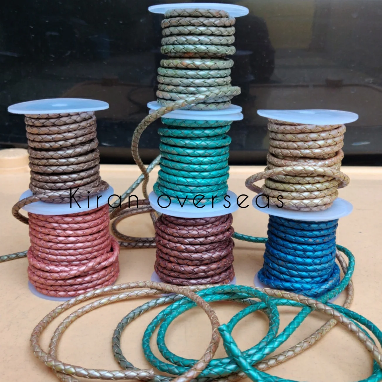 Bolo Braided Leather Cord in metallic colour